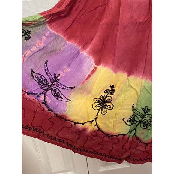 INDIA BOUTIQUE Dress Free Size 100% Rayon Red Colorful Embroidered Boho Hippie - Picture 8 of 11